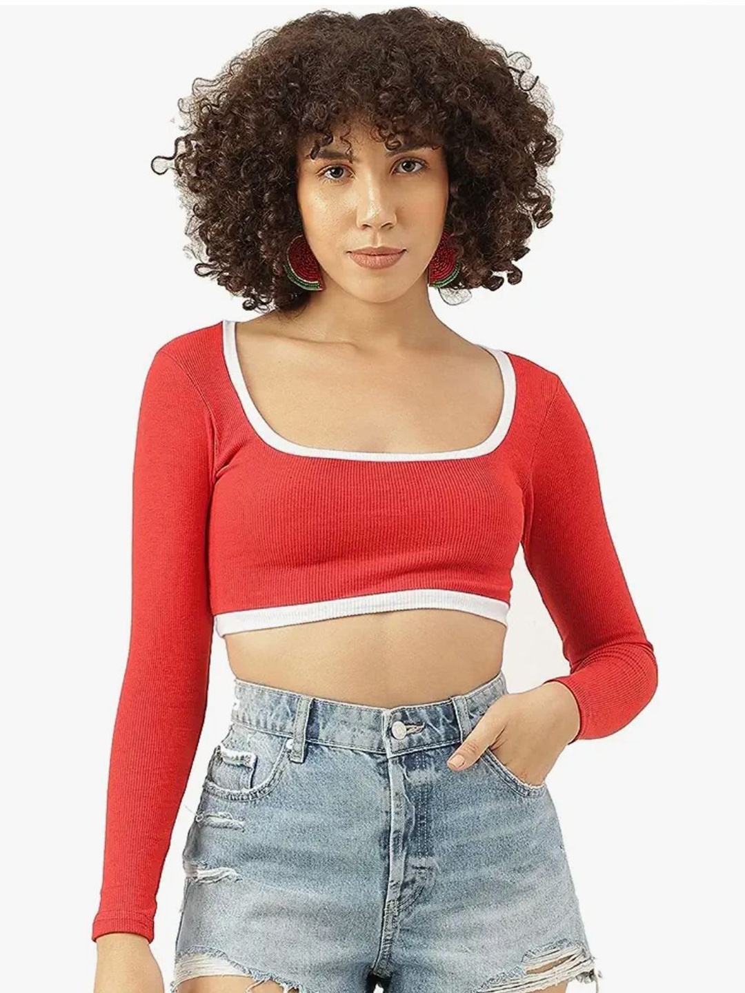 

TRENDY ERA Print Cotton Crop Top, Red