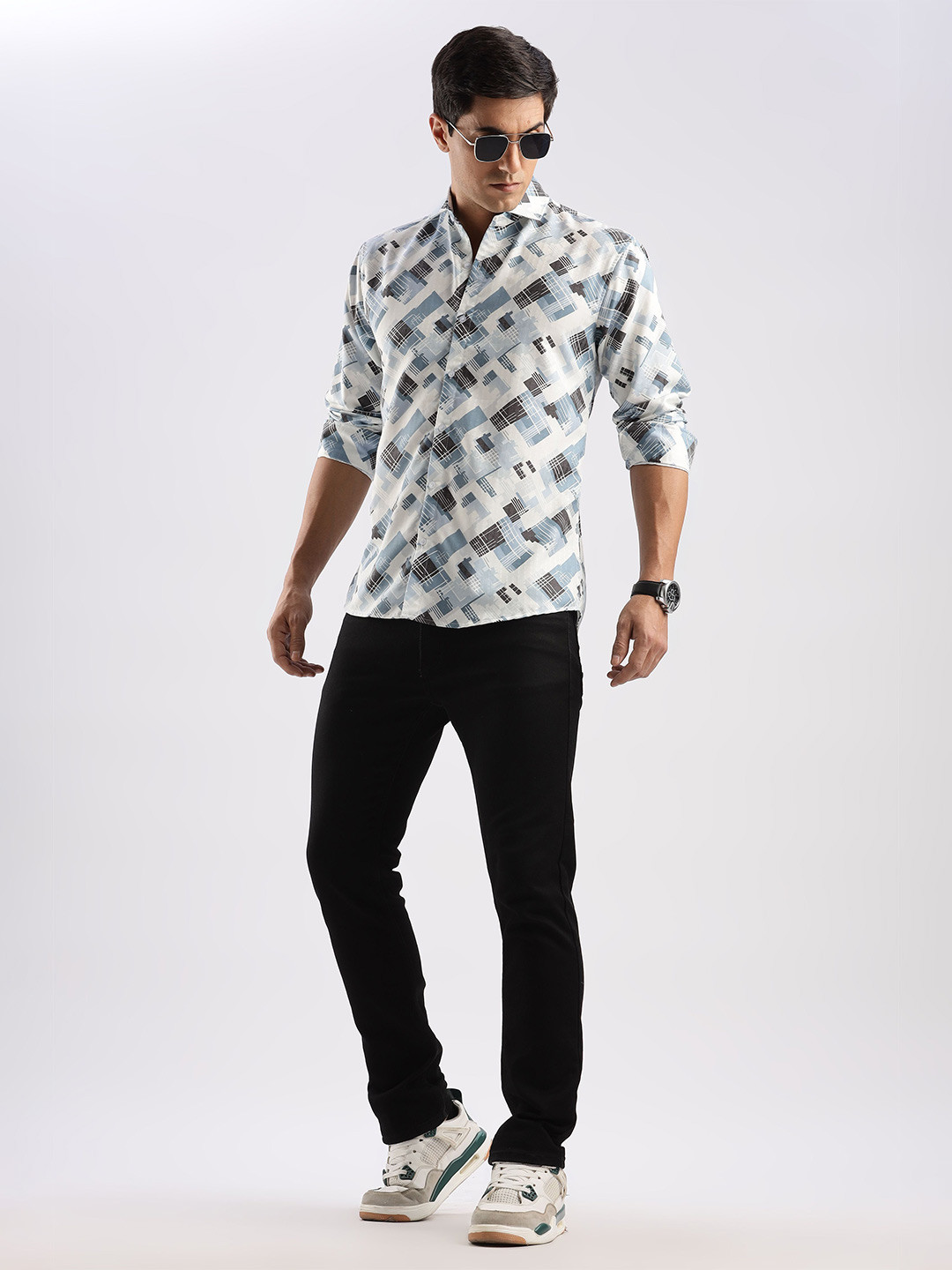 

RICH & ROMAN Men Classic Opaque Printed Semiformal Shirt, Blue