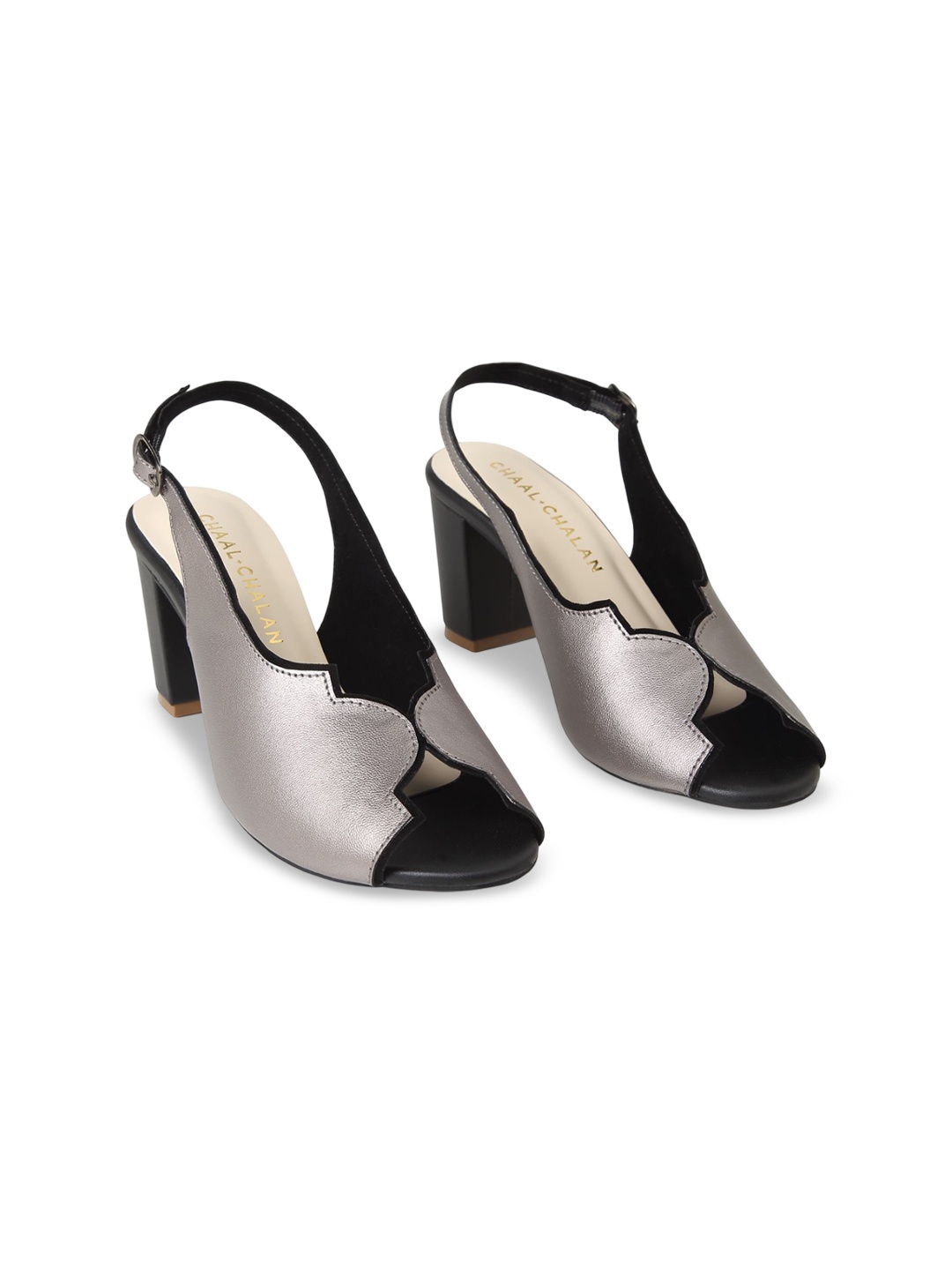 

CHAAL CHALAN Women Textured PU Open Toe Block Sandals, Grey