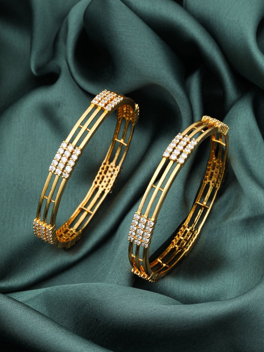 

South Temple Jewellery Set Of 2 Gold-Plated American Diamond Studded Bangles