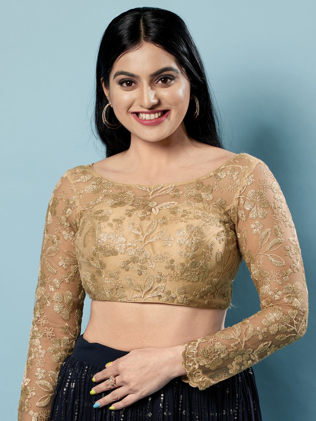 

VAMAS - THE DESIGNER BLOUSES Embroidered Round Neck Padded Saree Blouse, Gold