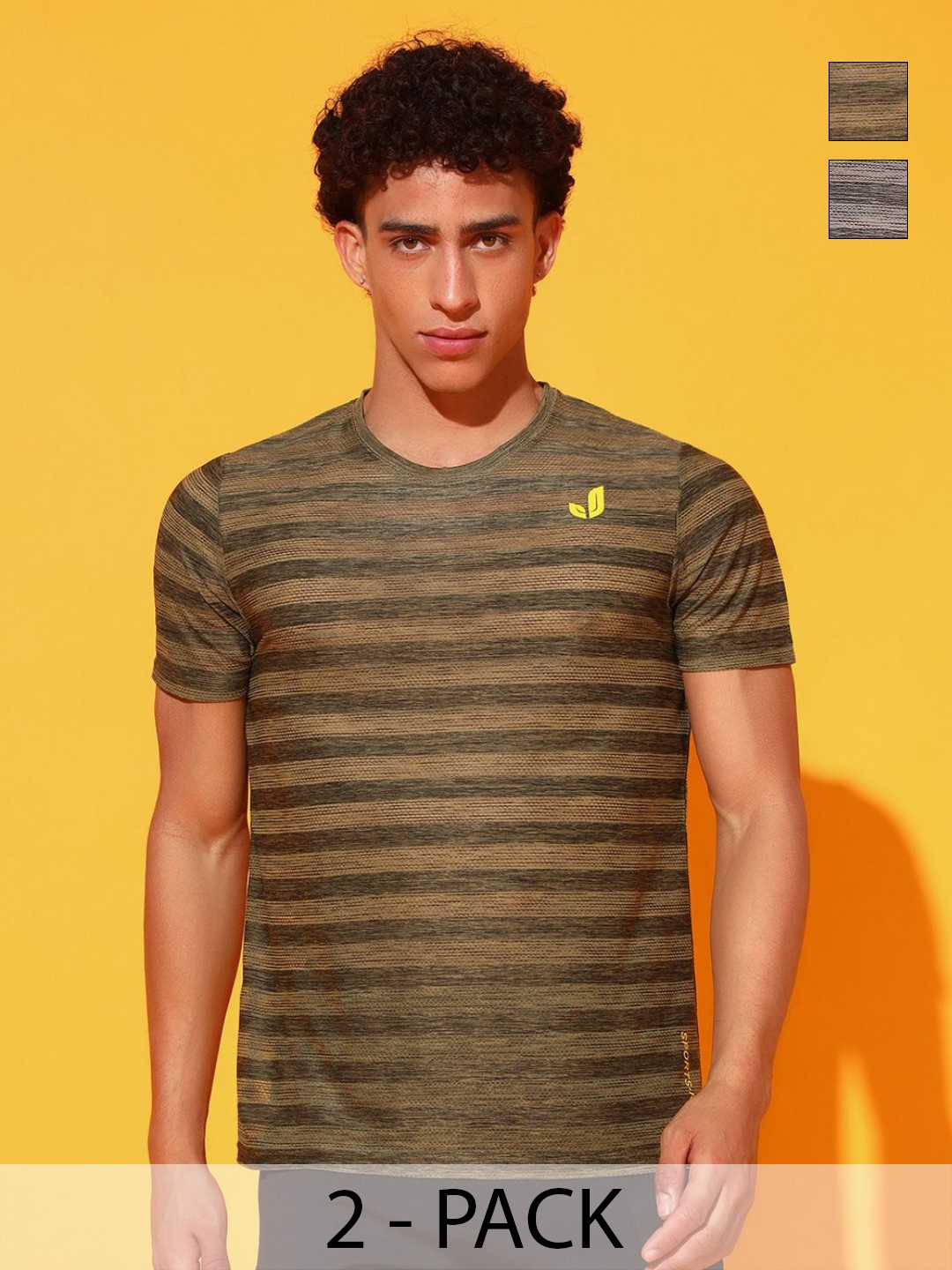 

GLITO Men 2 Striped Slim Fit T-shirt, Green