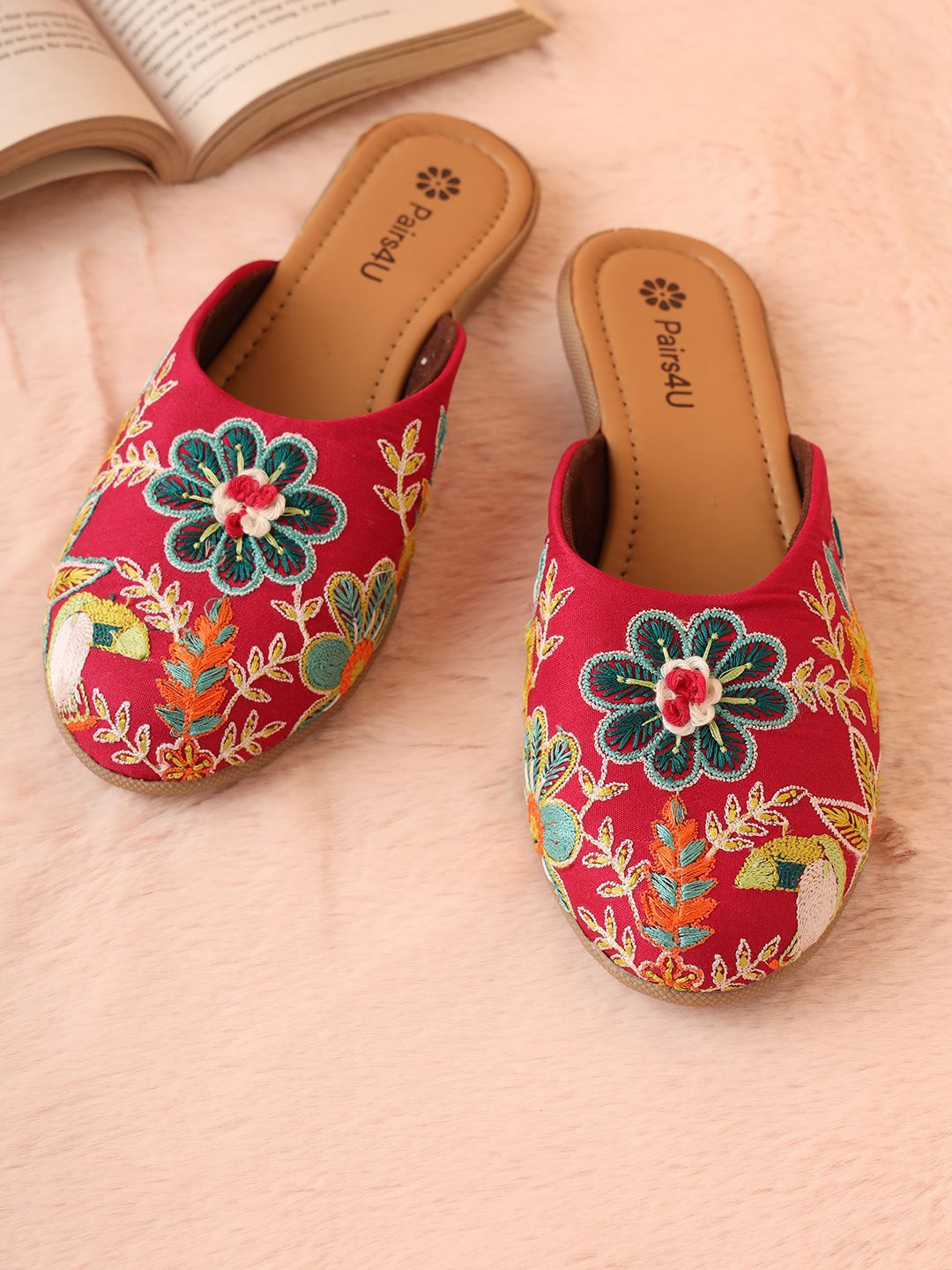 

Pairs4U Women Embroidered Mojaris Flats, Pink