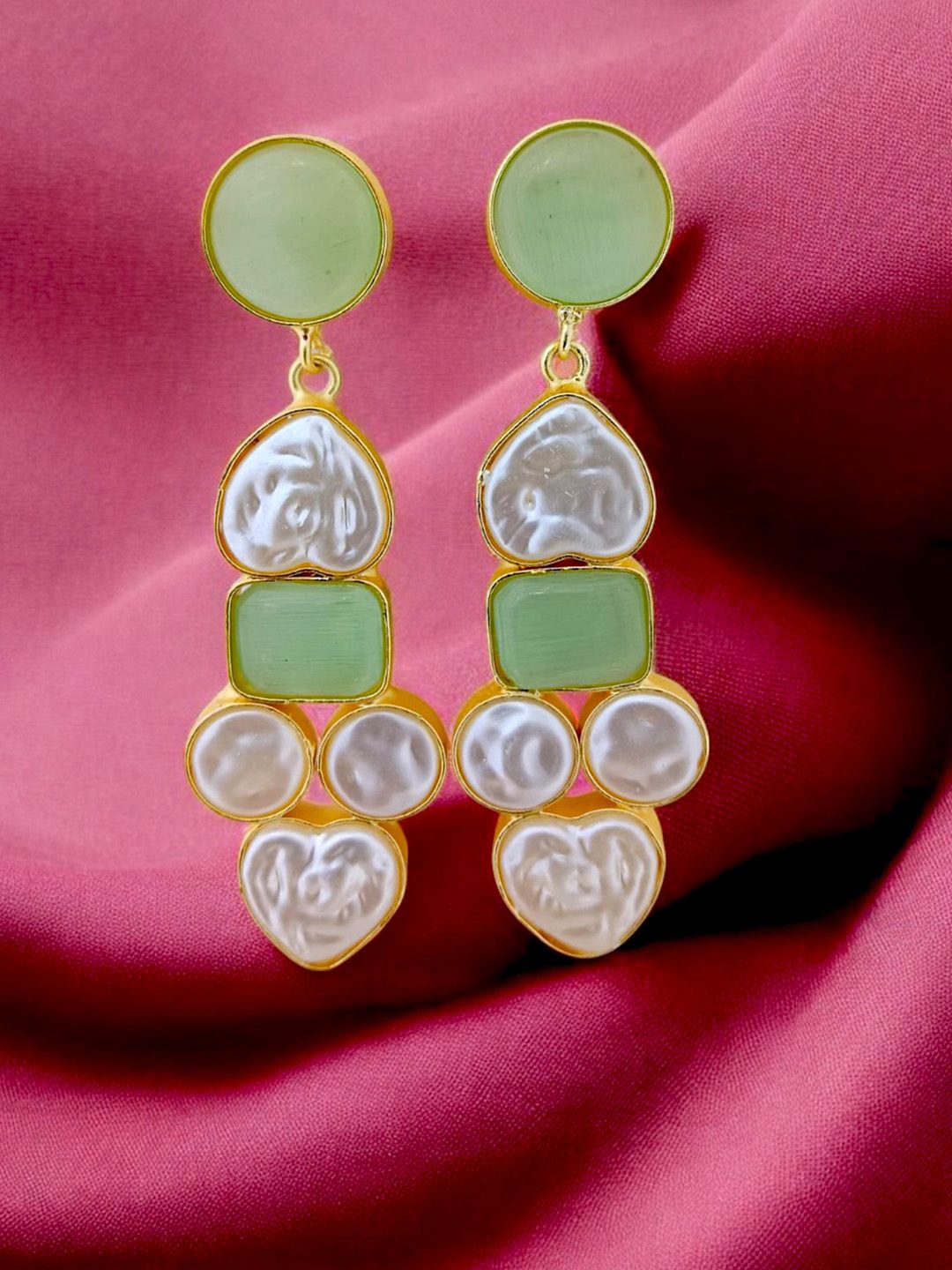 

TISHUL JEWELS Gold-Plated Artificial Stones Studded Contemporary Drop Earrings