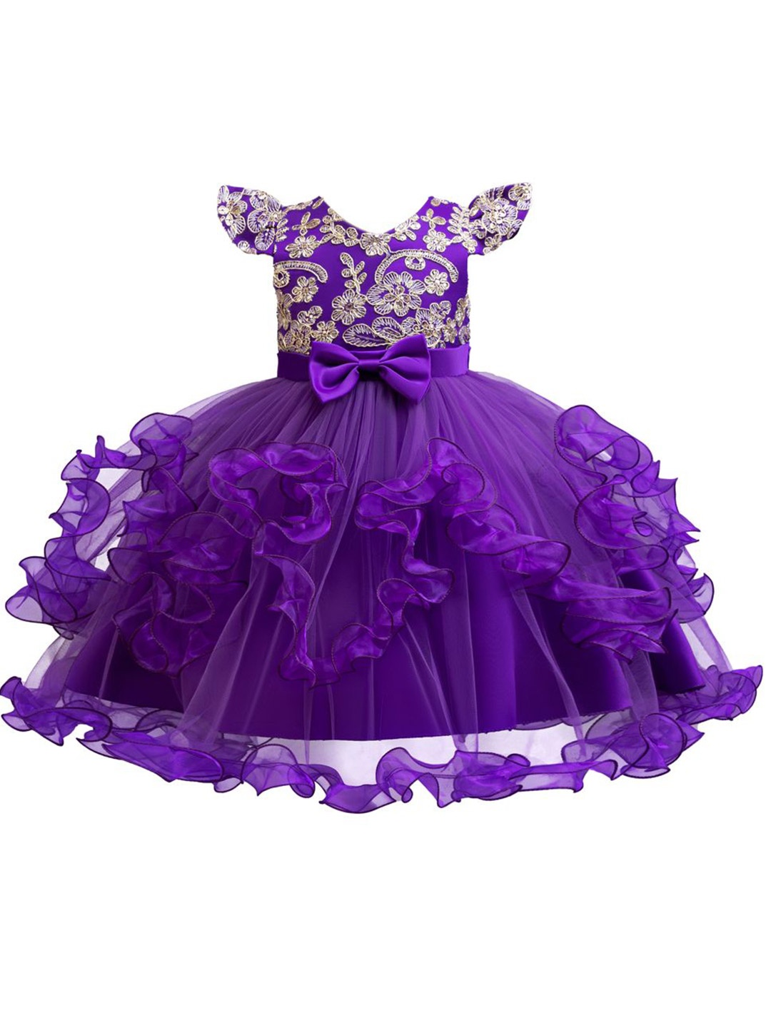 

StyleCast x Revolte Girl Self Design Cap Sleeves Fit And Flare Dress, Purple