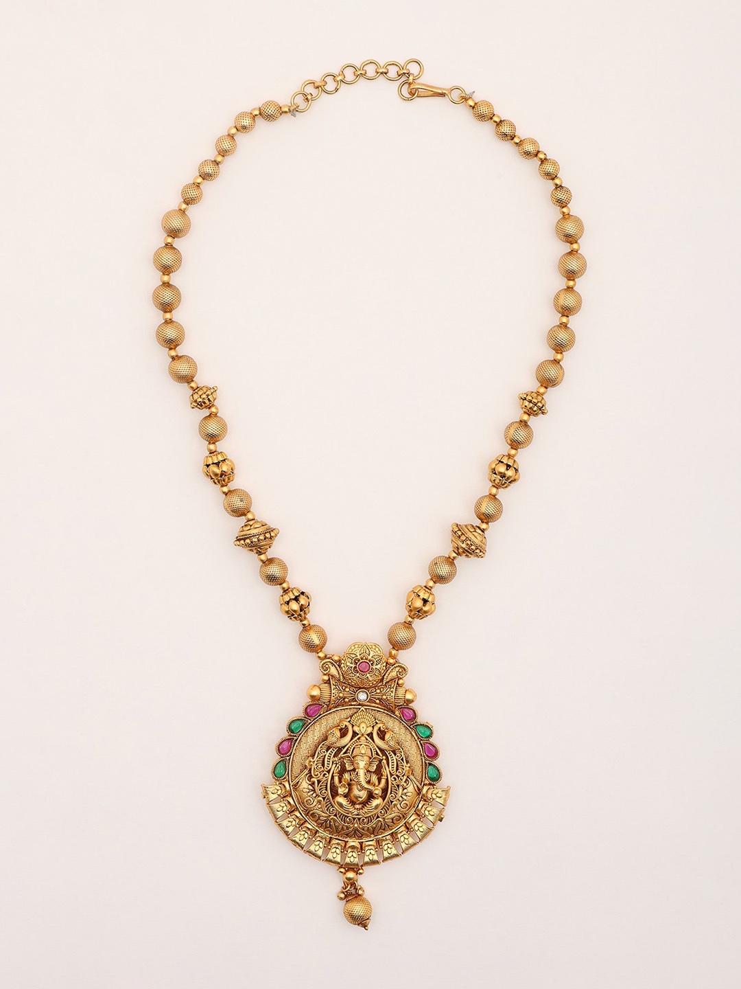 

Exotic India Artificial Stones Studded Blessing Lord Ganesha Long Necklace & Earrings Set, Gold