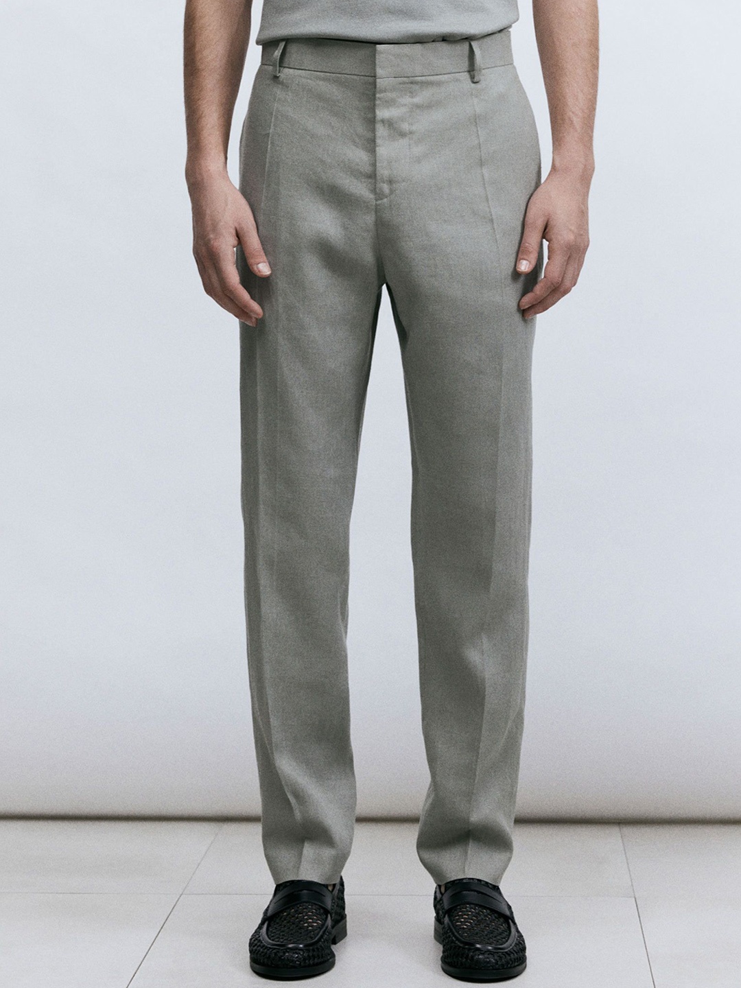 

H&M Men Slim Fit Linen Suit Trousers, Green