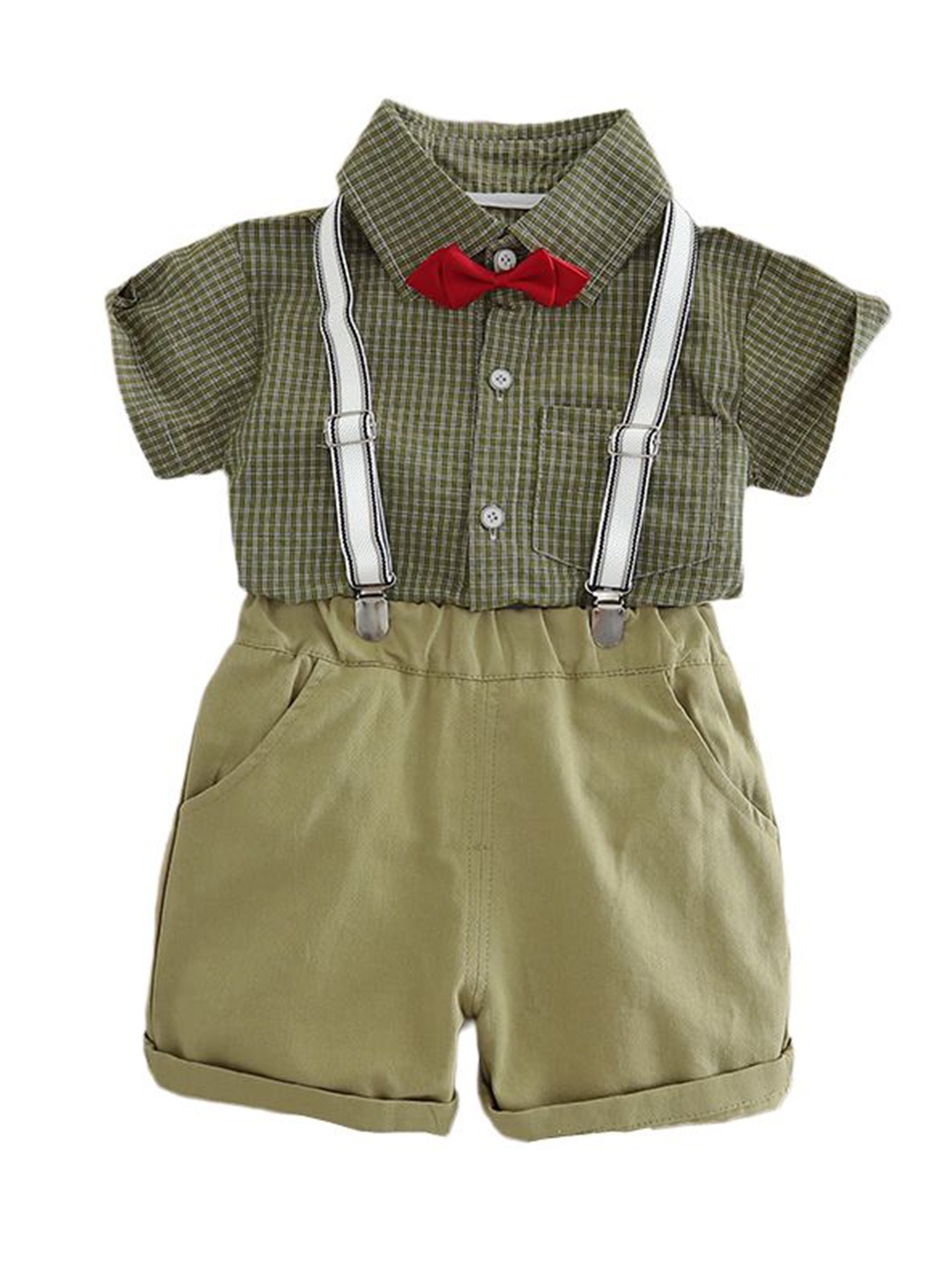 

StyleCast x Revolte Boys Checked Pure Cotton Shirt With Shorts, Green