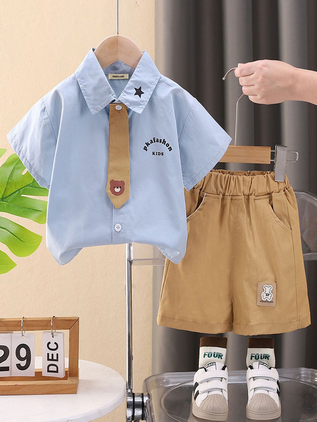 

INCLUD Boys Shirt With Tie & Khaki Shorts, Blue