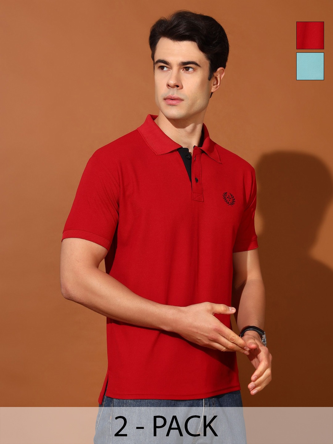 

Christy World Men 2 Polo Collar Applique T-shirt, Multi
