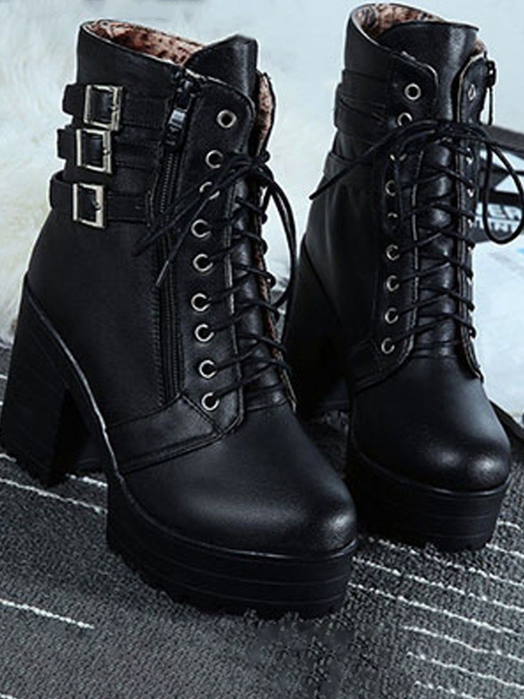 

STRASSE PARIS Women High-Top Ankle Length Block Heeled Boots, Black