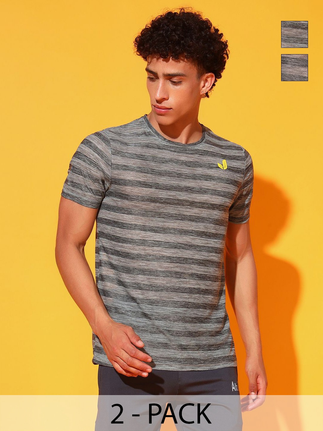

GLITO Men 2 Striped Slim Fit T-shirt, Grey