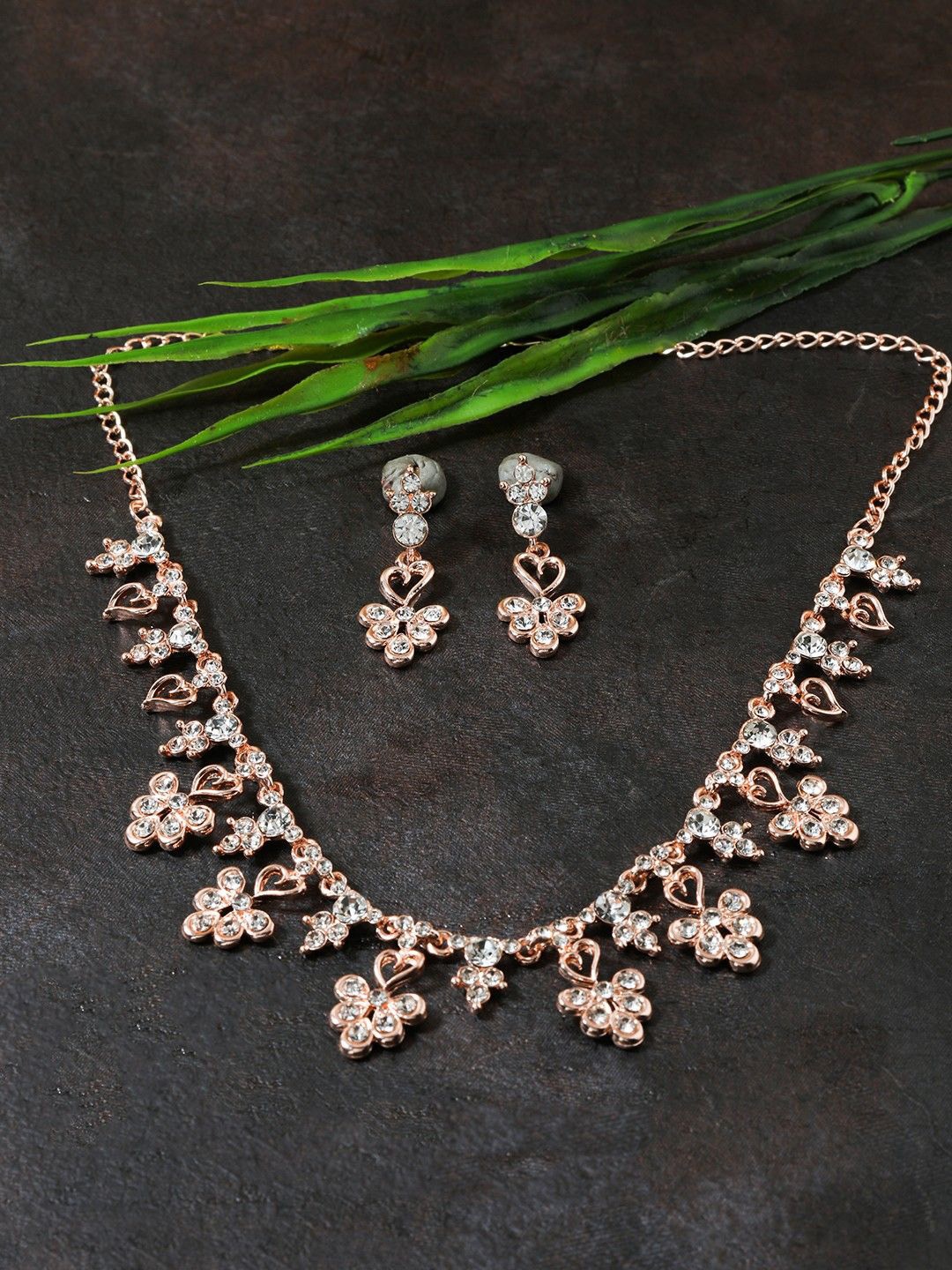 

Anouk Rose Gold-Plated Rhinestone-Studded Floral Jewellery Set