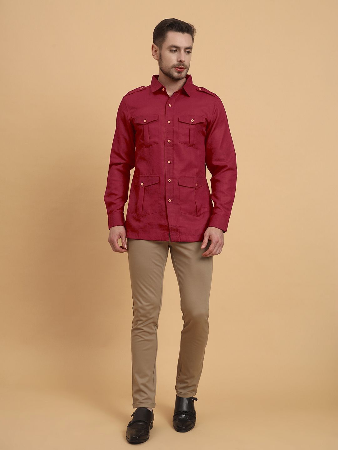 

Aspriya Men Slim Fit Opaque Casual Shirt, Red