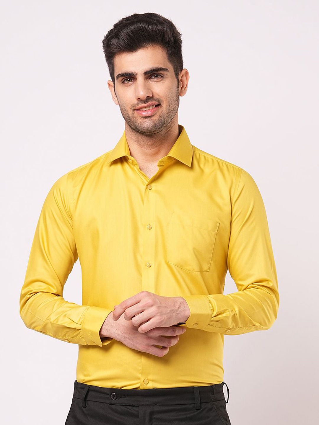 

John Philips Men Slim Fit Opaque Casual Shirt, Yellow
