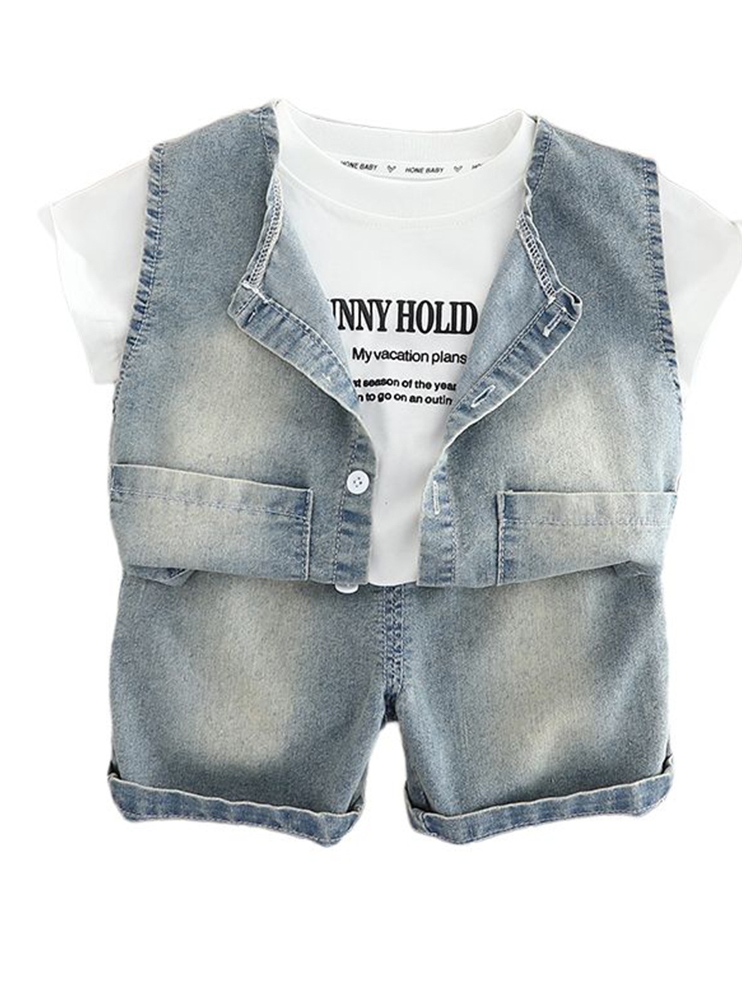 

StyleCast x Revolte Boys Printed Round Neck Pure Cotton T-shirt with Shorts, Blue