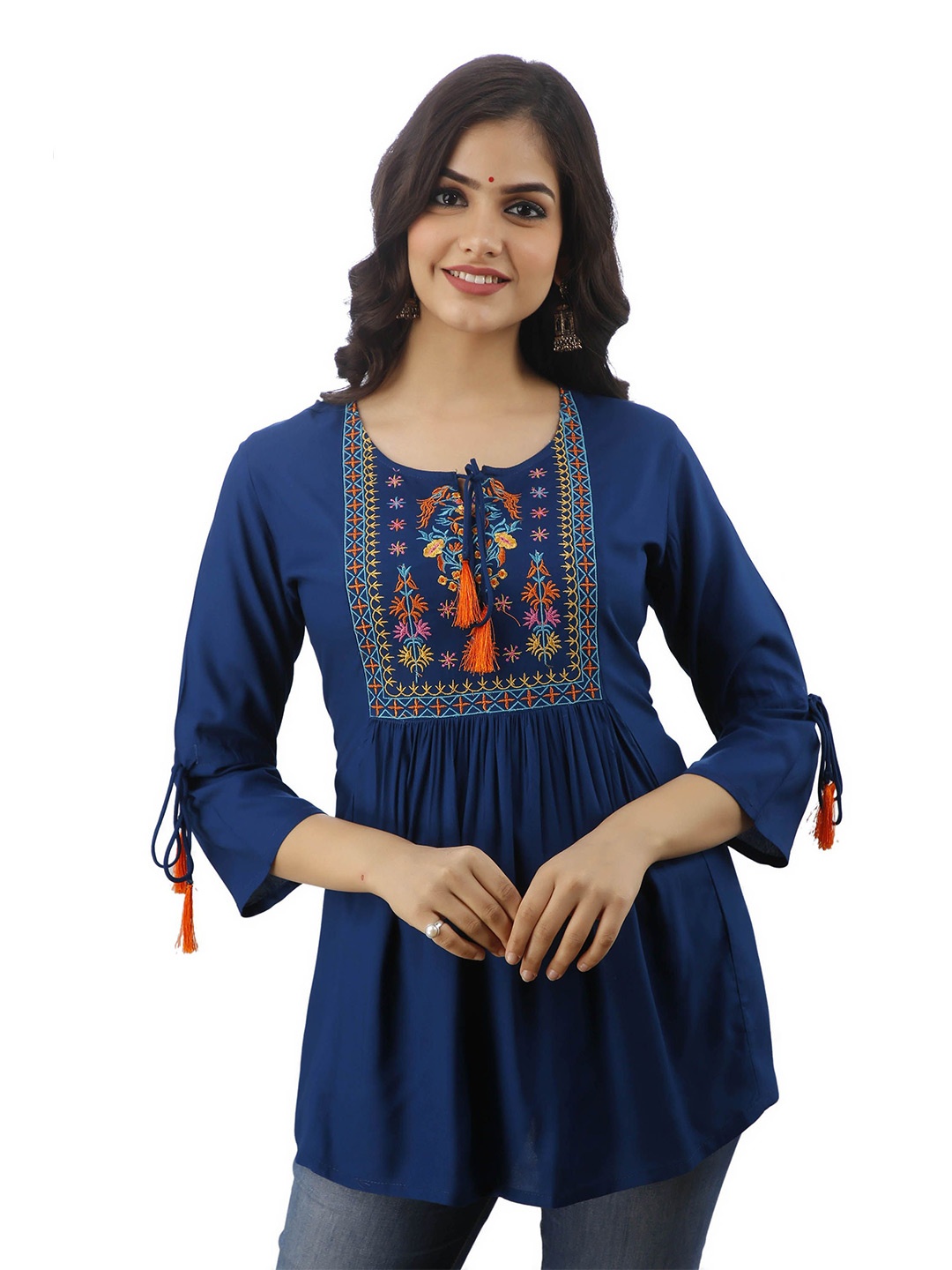 

DMP FASHION Ethnic Motifs Regular Sleeve Top, Blue