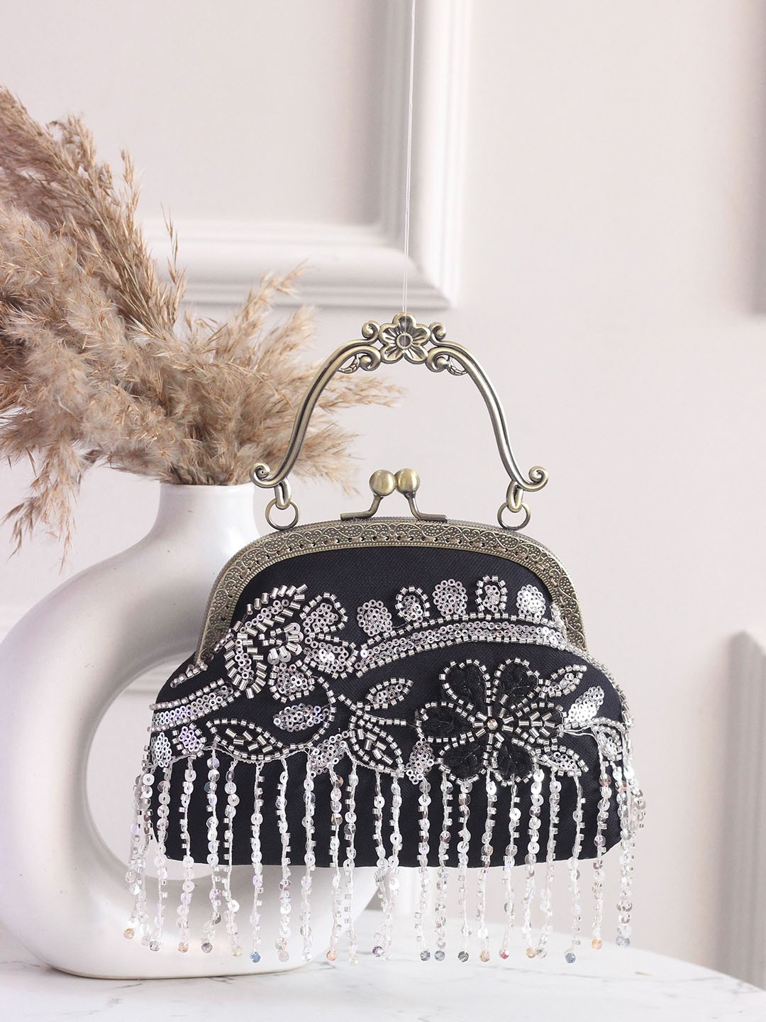 

BOXWISH BY BHUMIKA Shoulder Strap Embellished Clutch, Black