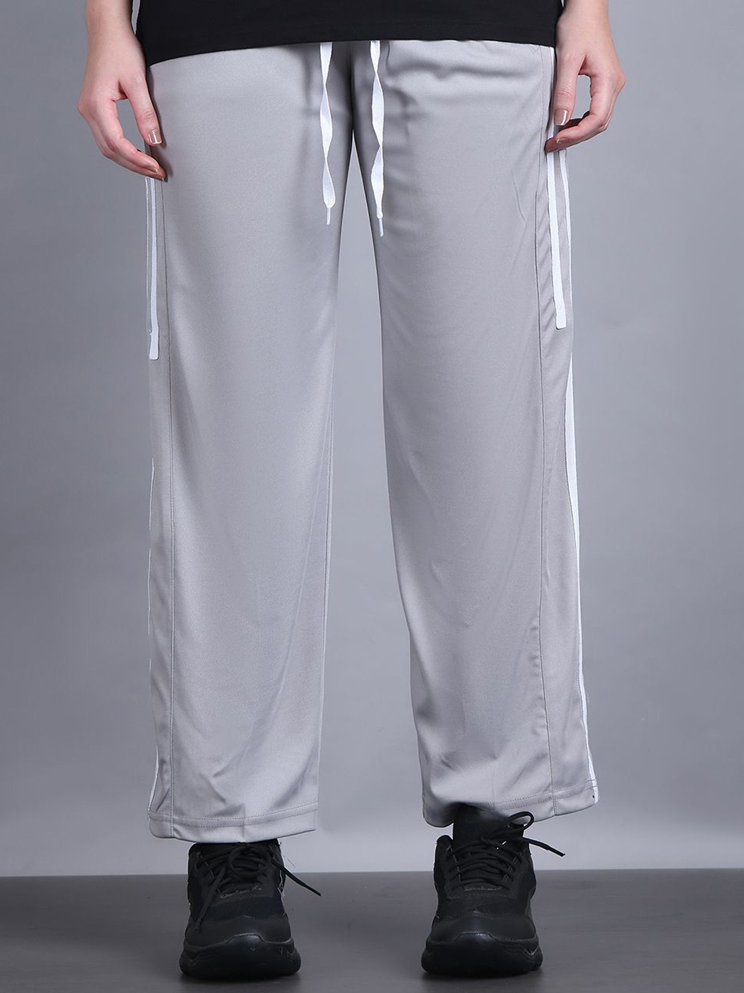 

MACK JONNEY Women Striped Rapid-Dry Relaxed Fit Track Pants, Grey