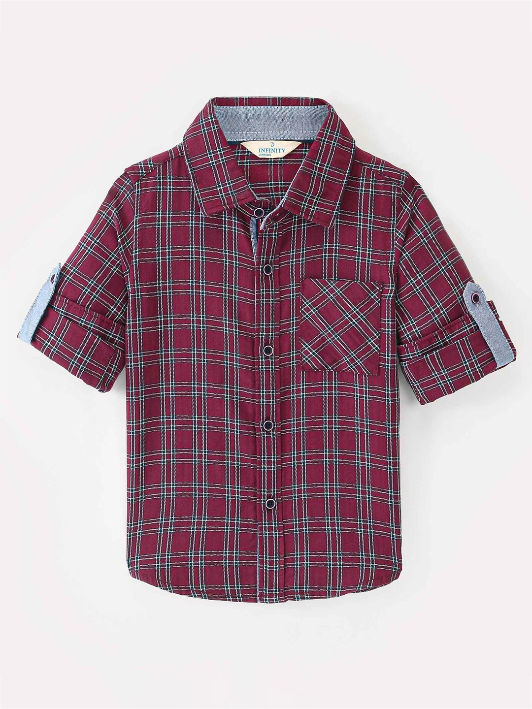 

Infinity Boys Tailored Fit Tartan Checks Opaque Checked Casual Shirt, Maroon