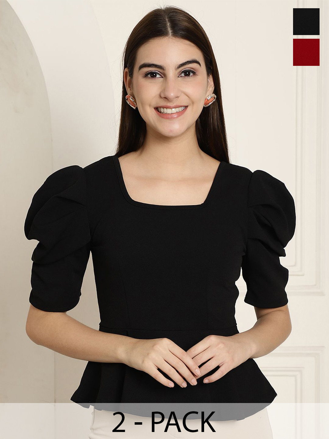 

Tromko Women Solid Puff Sleeve Top, Multi