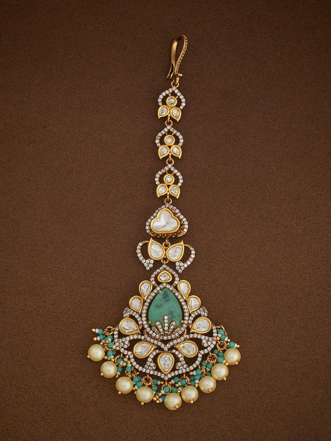 

Kushal's Fashion Jewellery Kundan Studded Maang Tikka Head Jewellery, Gold