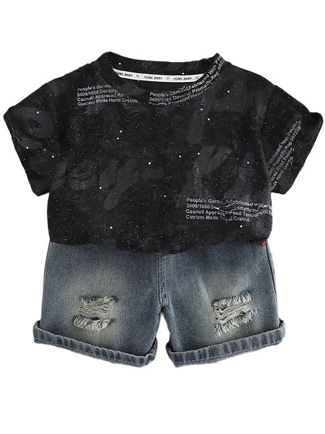 

StyleCast x Revolte Boys Printed Round Neck Pure Cotton T-shirt With Shorts, Black