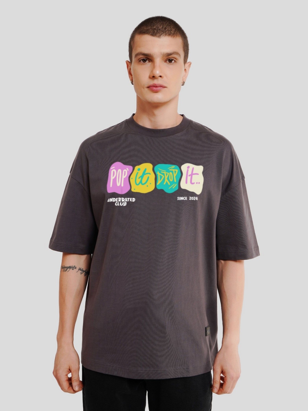 

Underrated Club Men Printed Bio Finish Applique T-shirt, Grey