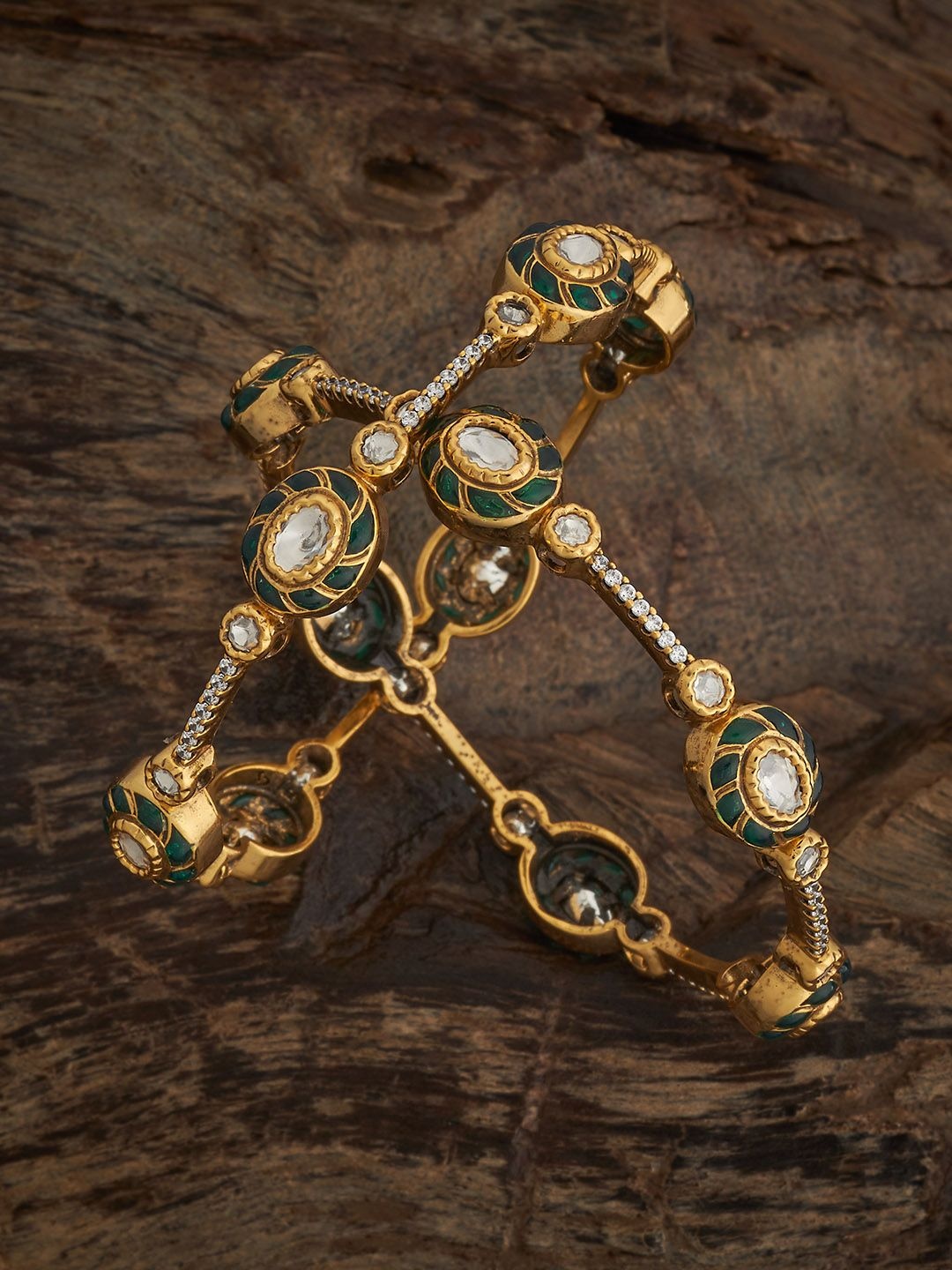 

Kushal's Fashion Jewellery Set Of 2 Victorian-Plated Kundan-Studded Bangles, Gold