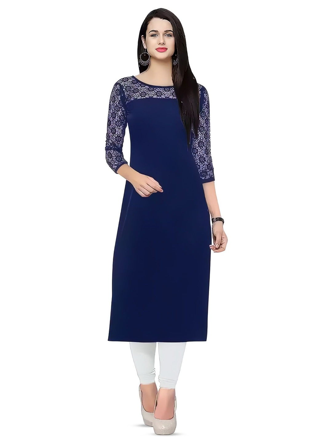 

ZELZIS Women Round Neck Straight Kurta, Blue