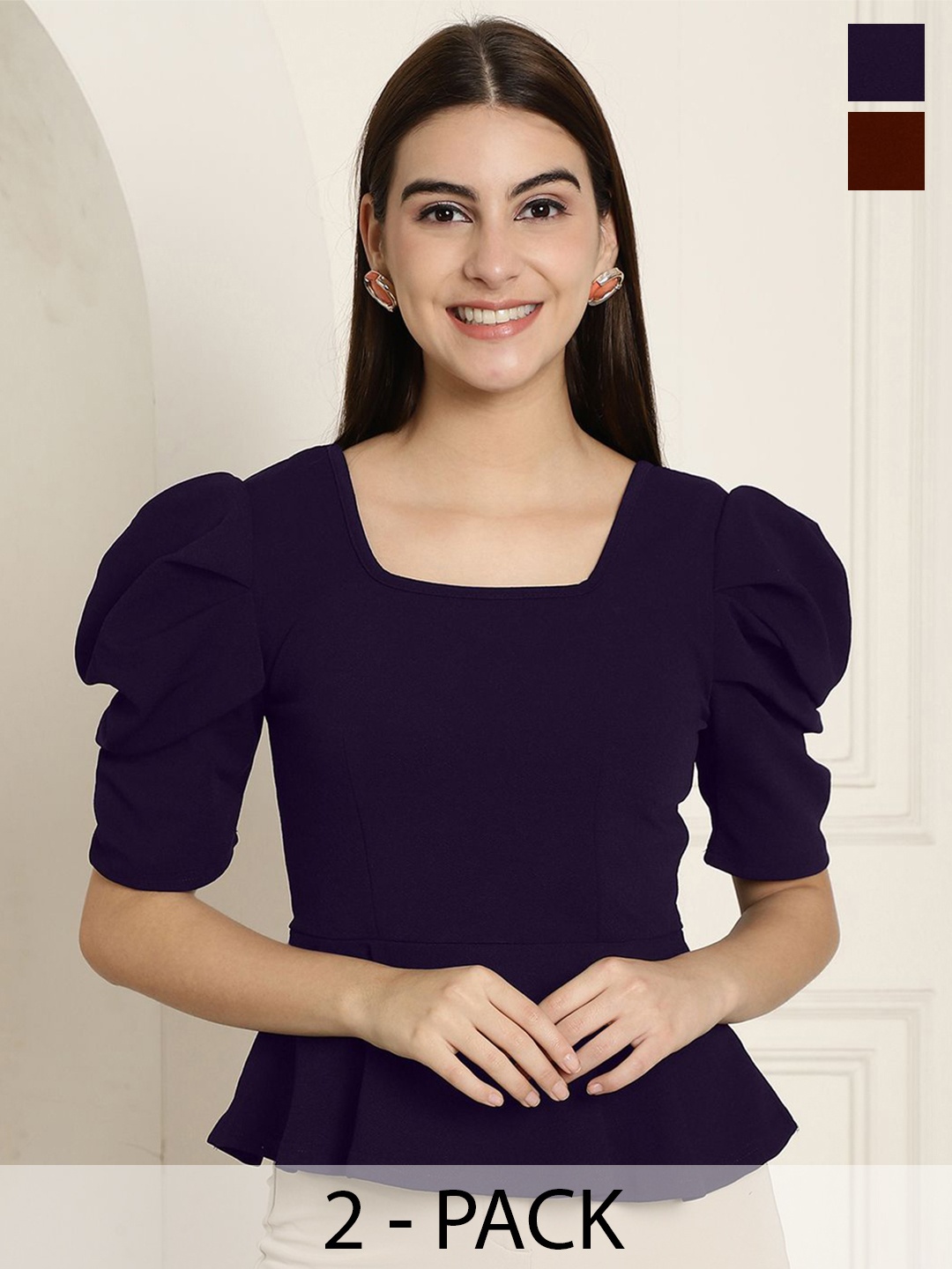 

Tromko Pack of 2 Puff Sleeve Top, Maroon