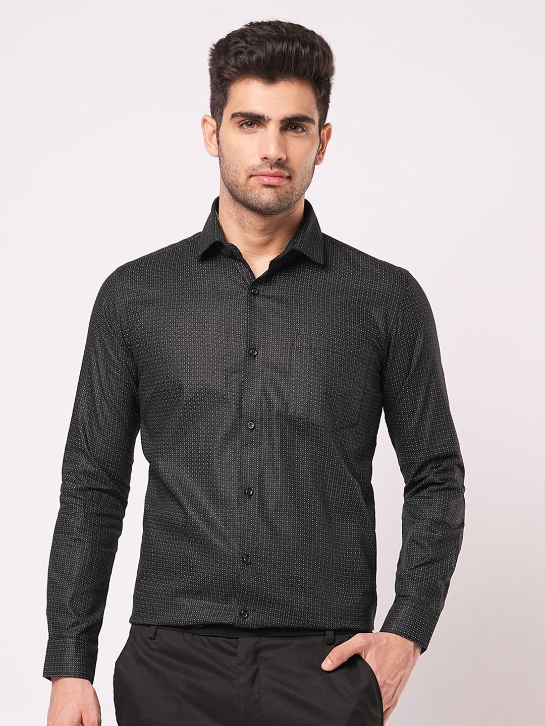 

John Philips Men Slim Fit Opaque Casual Shirt, Black