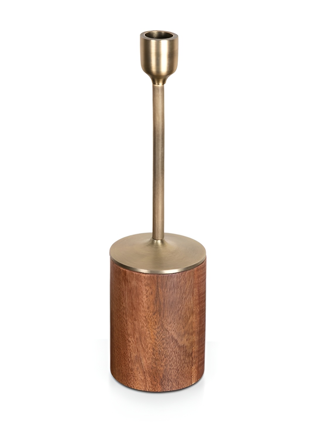 

IAAH Gold-Toned & Brown Metal & Wooden Candle Pillar Holder