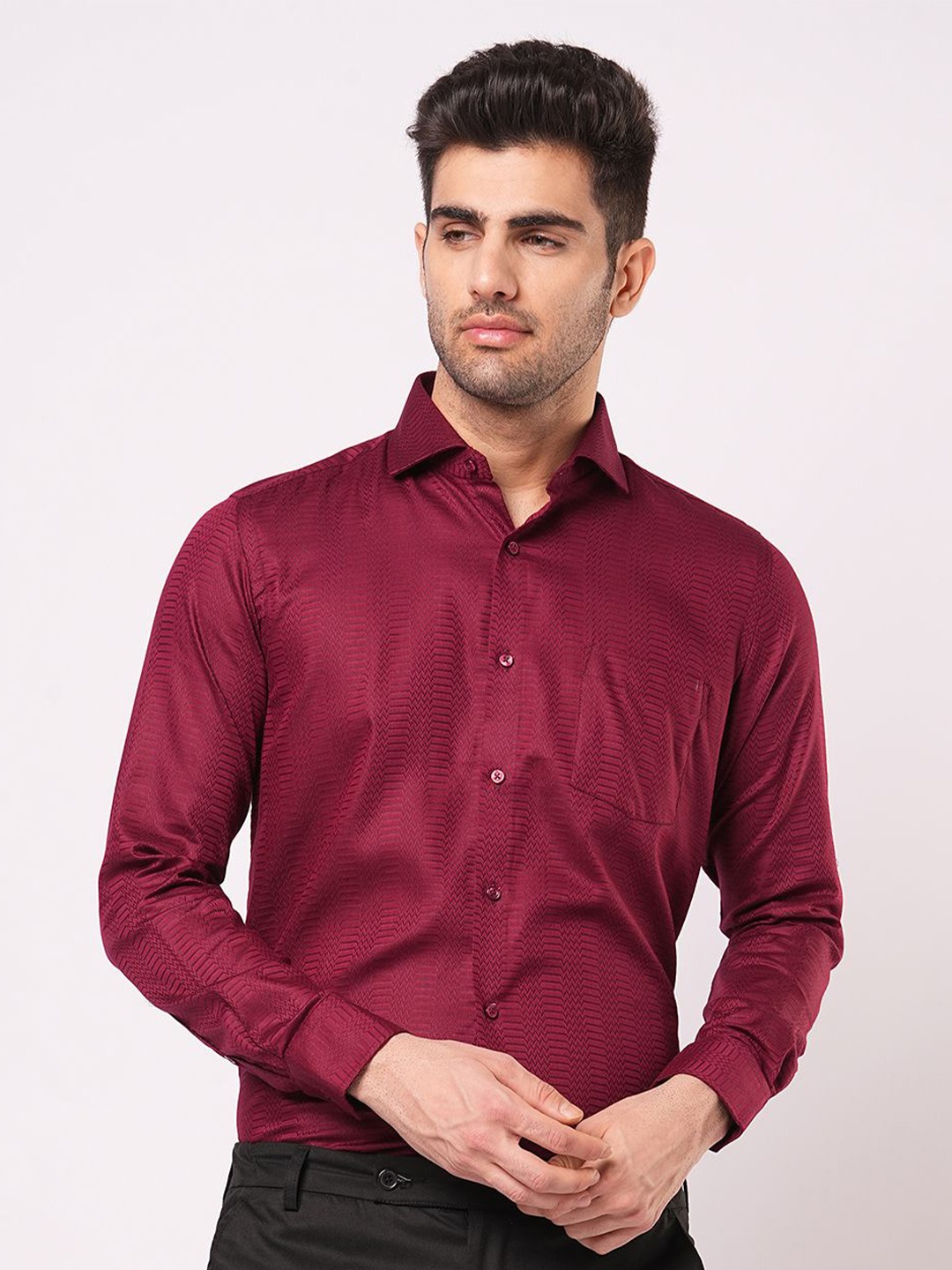 

John Philips Men Slim Fit Opaque Casual Shirt, Red
