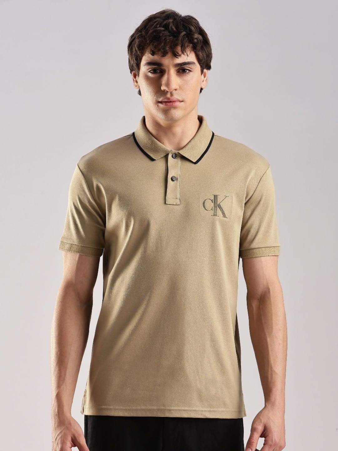 

Calvin Klein Jeans Men Brand Logo Printed Polo Collar T-shirt, Olive