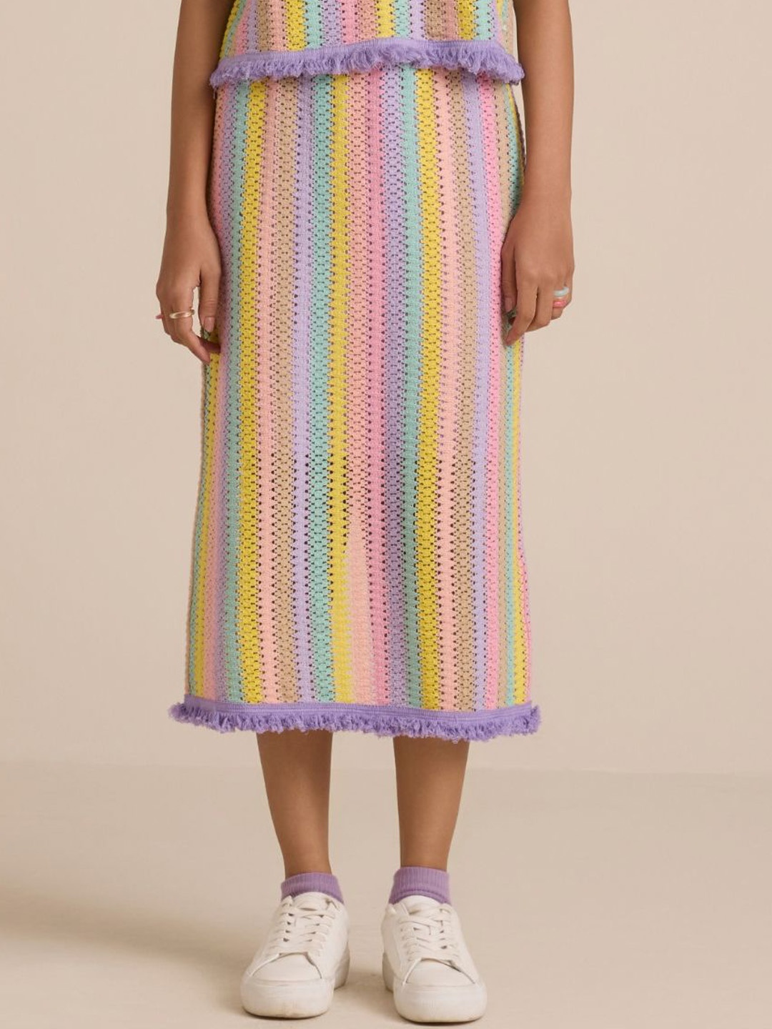 

Muvazo Women Self Design Midi Cassata Swirl Skirt, Yellow