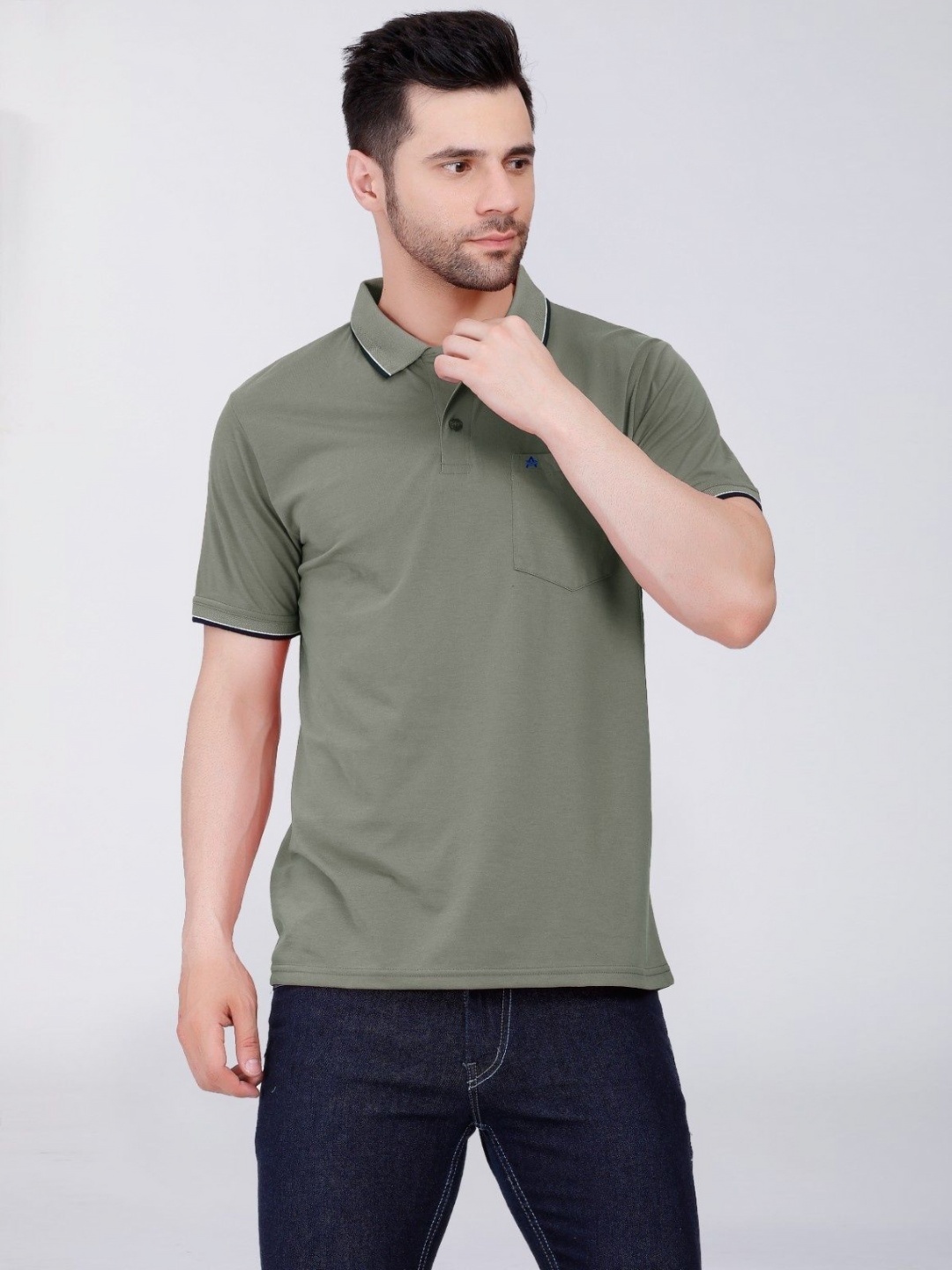 

ARRAY Men Brand Logo Printed Polo Collar T-shirt, Olive