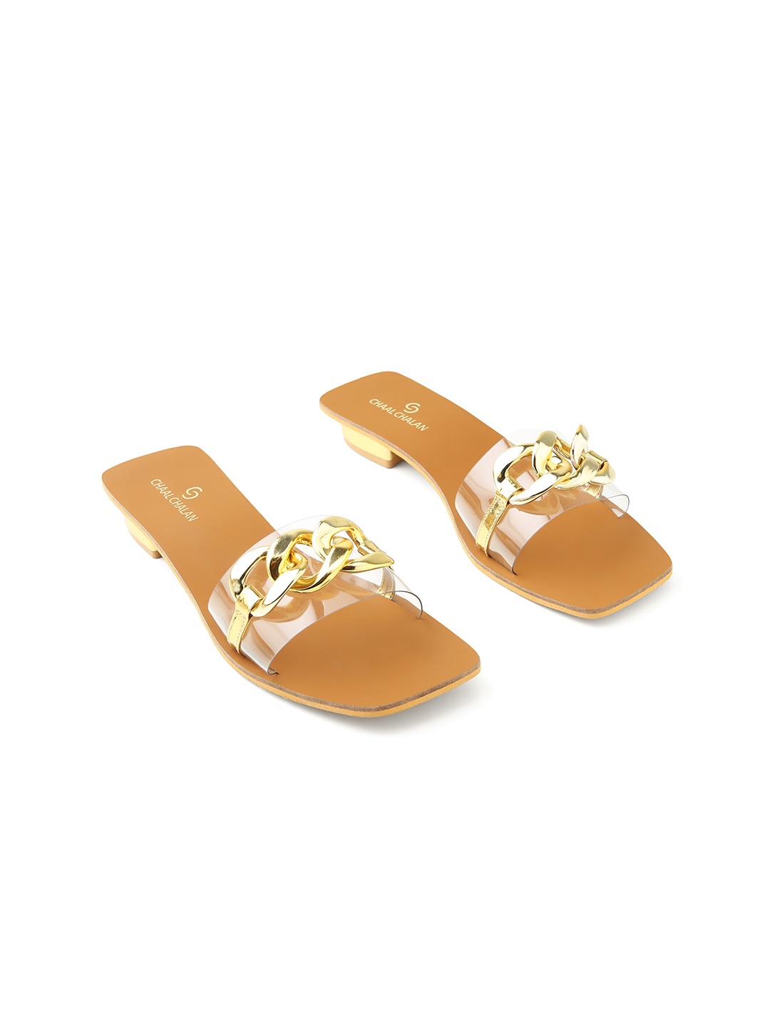 

CHAAL CHALAN Women Embellished Open Toe Flats, Gold