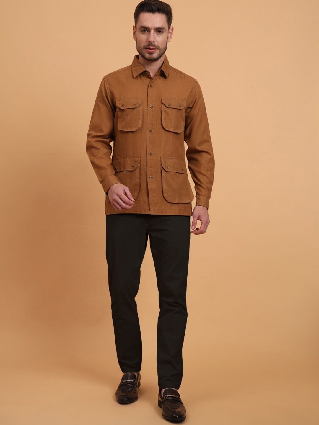 

Aspriya Men Slim Fit Opaque Casual Shirt, Camel brown