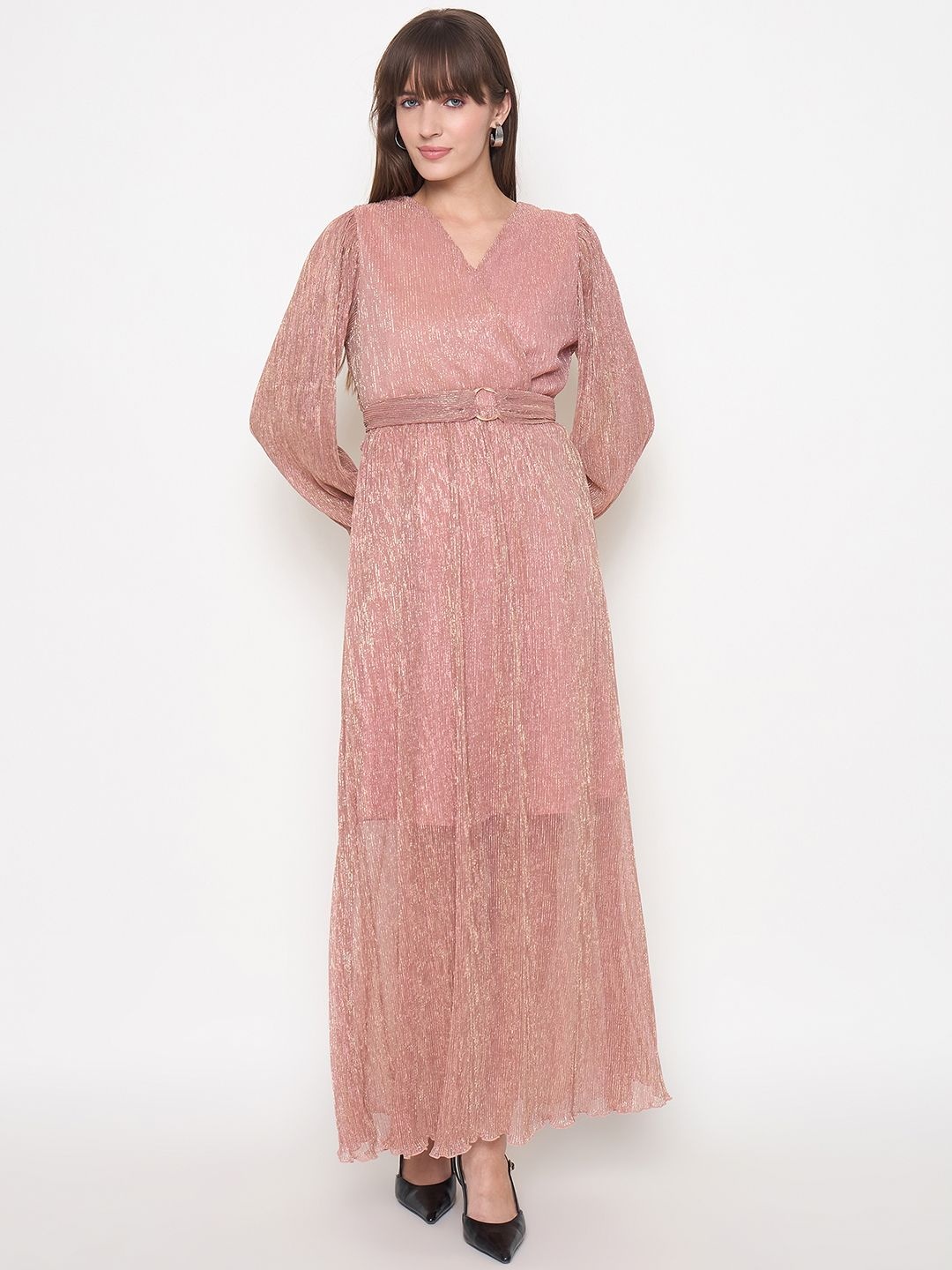 

Madame Women Print Puff Sleeve Maxi Dress, Rose gold