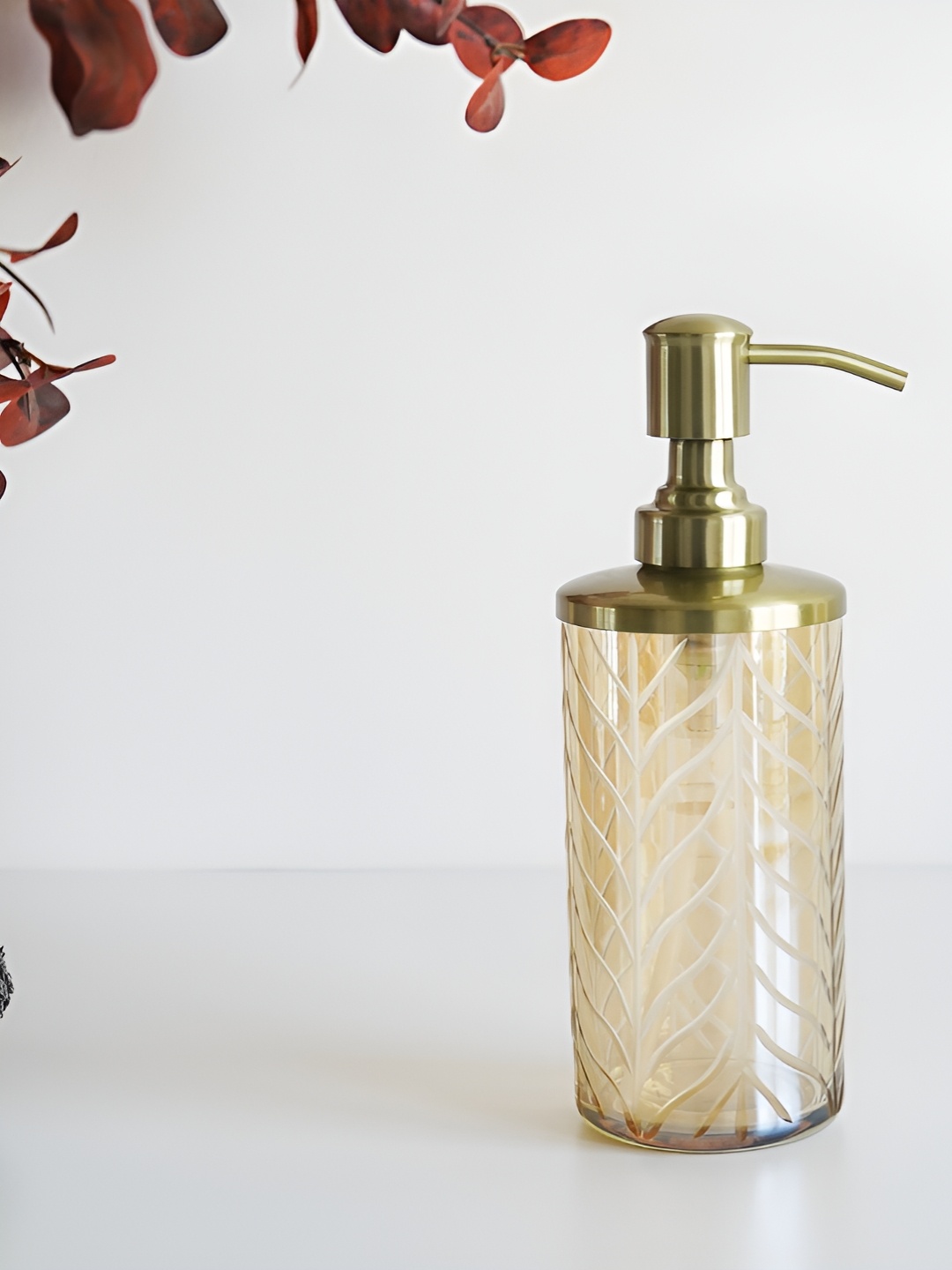 

WOODEN STREET Portia Gold-Toned Transparent Glass Soap Dispenser