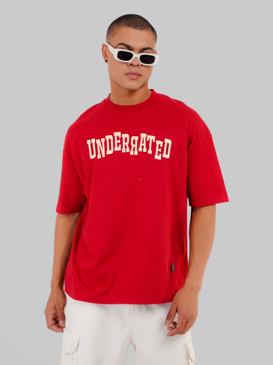 

Underrated Club Men Printed High Neck Bio Finish Applique T-shirt, Red