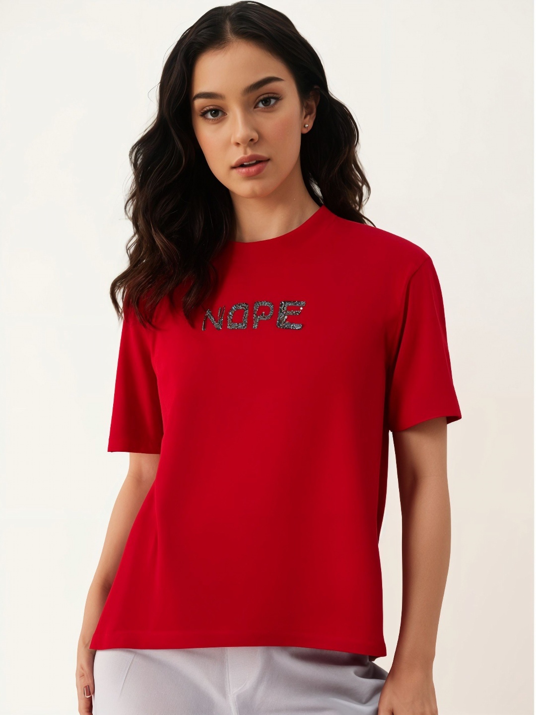 

MACK JONNEY Women Printed T-shirt, Red