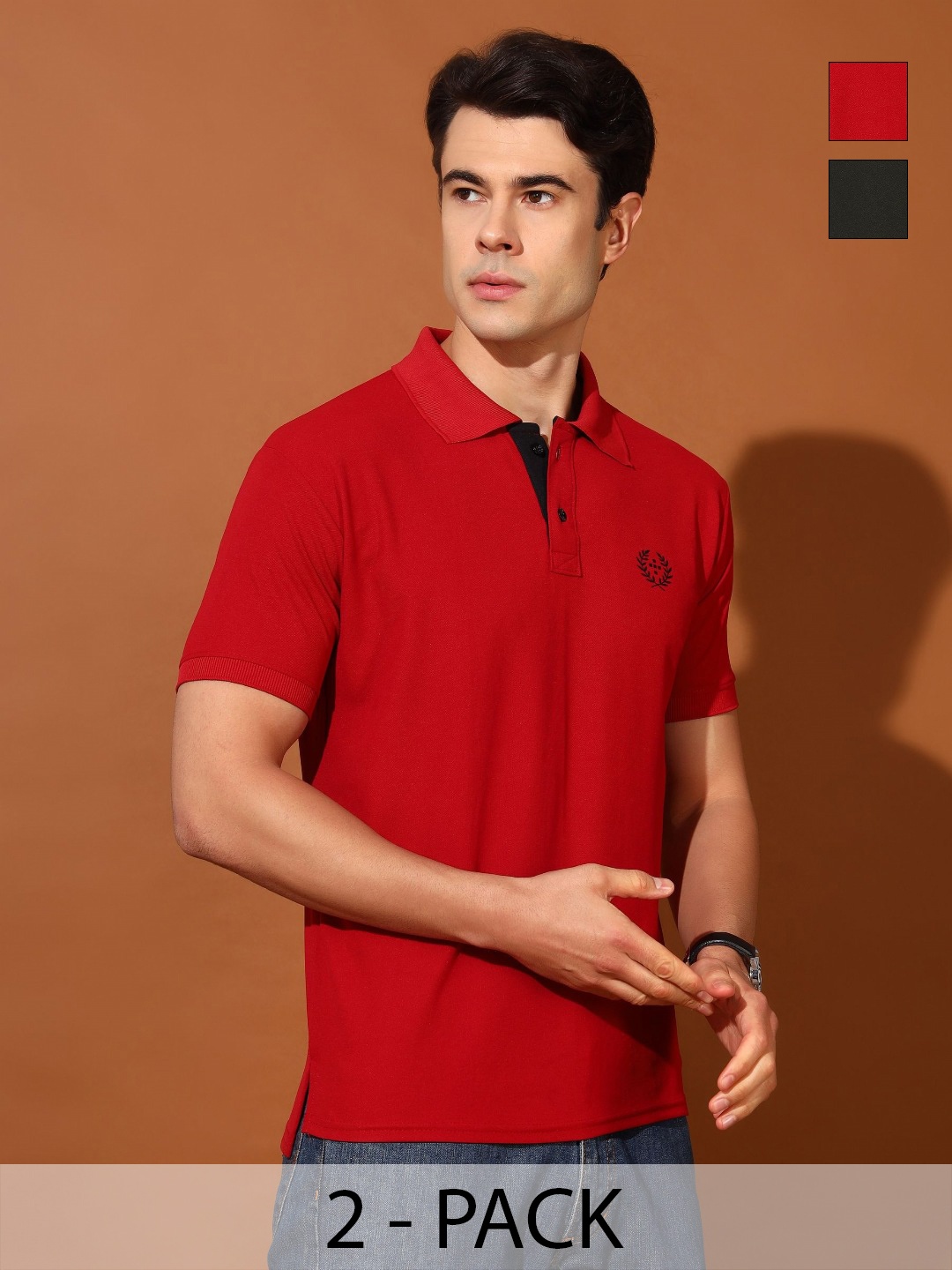 

Christy World Men 2 Polo Collar Applique T-shirt, Multi