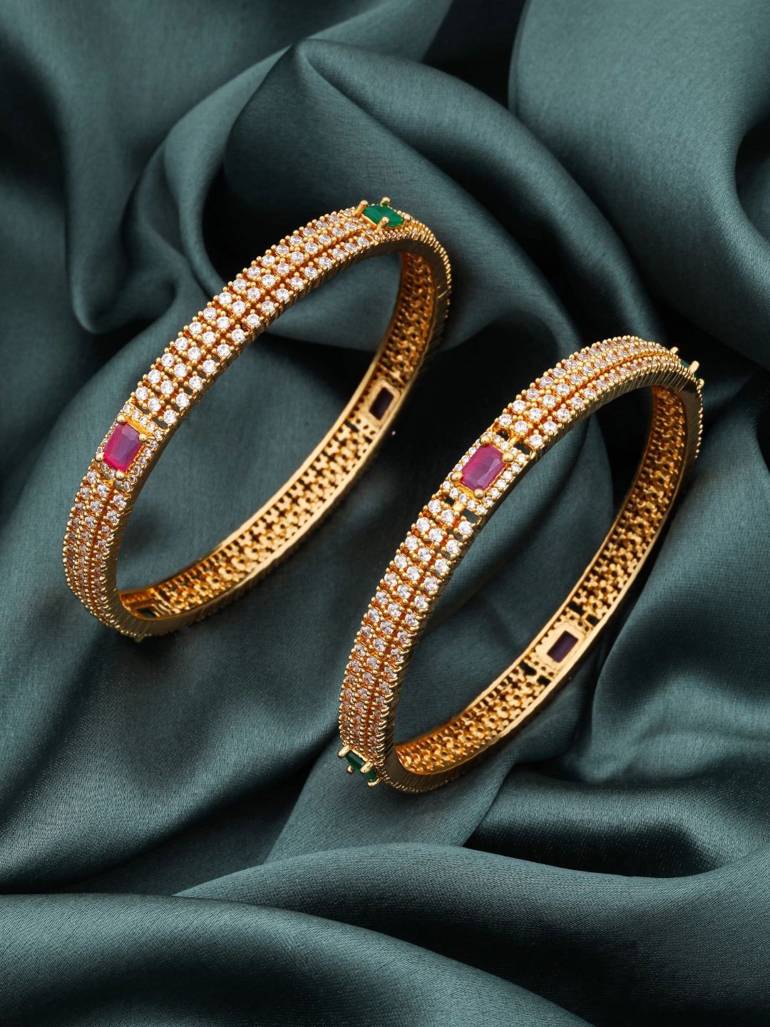 

South Temple Jewellery Set Of 2 Gold-Plated American Diamond Studded Bangles