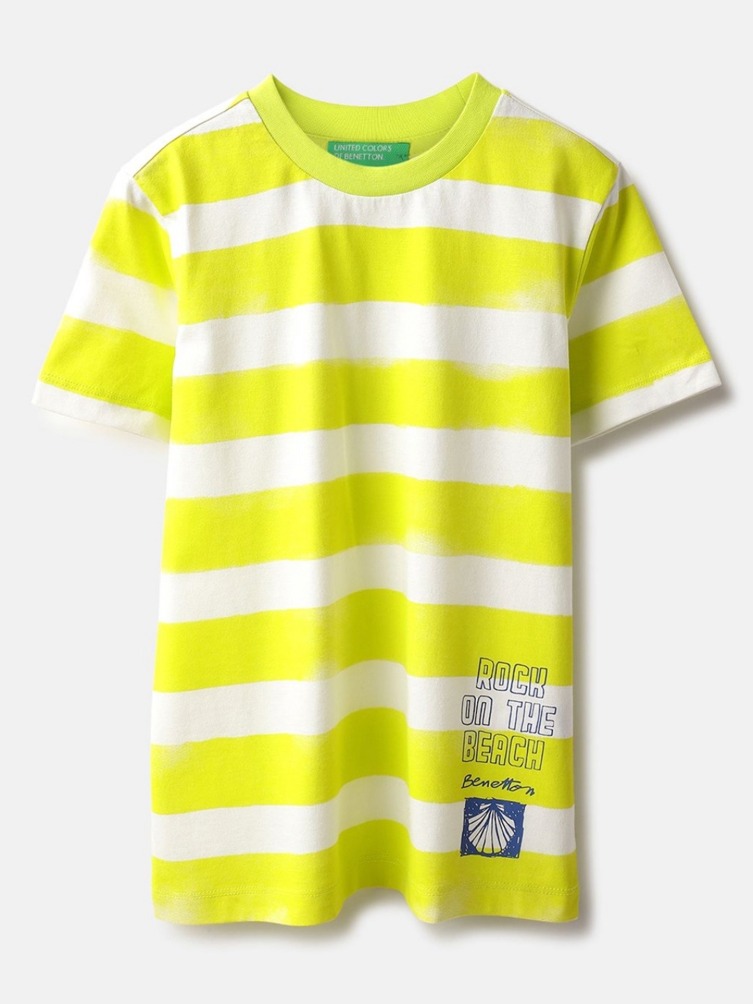 

United Colors of Benetton Boys Striped Pure Cotton Pockets T-shirt, Green