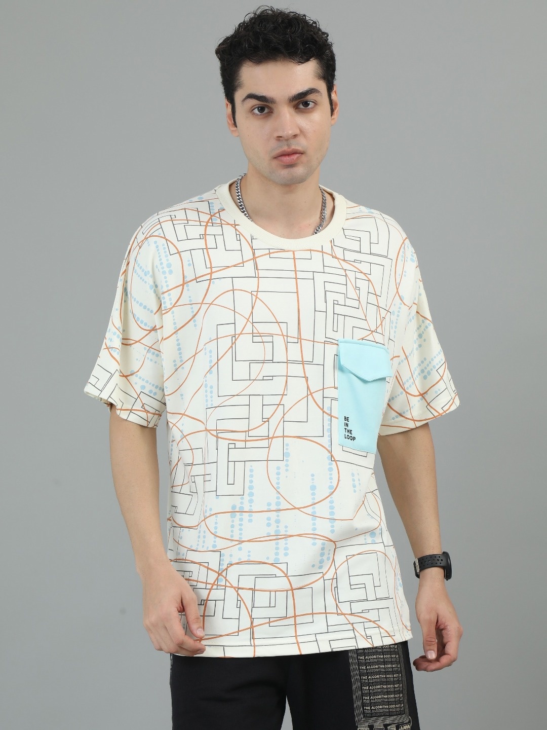 

ANML Men Printed Pockets T-shirt, Cream