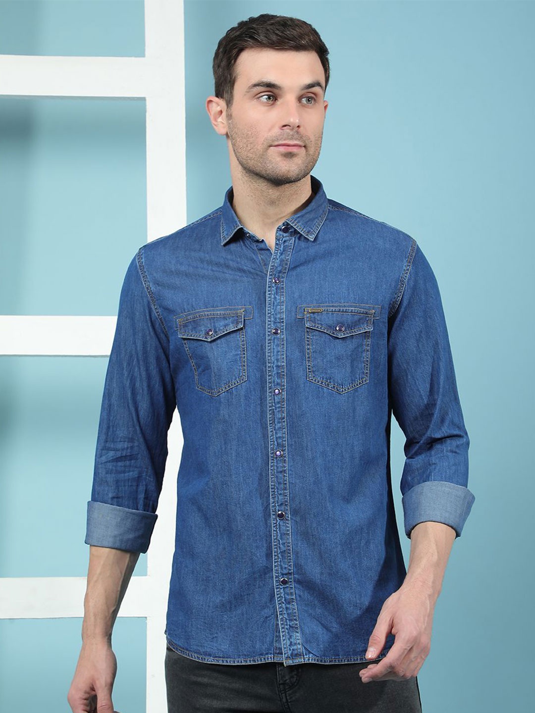 

Canary London Men Smart Slim Fit Opaque Casual Shirt, Blue