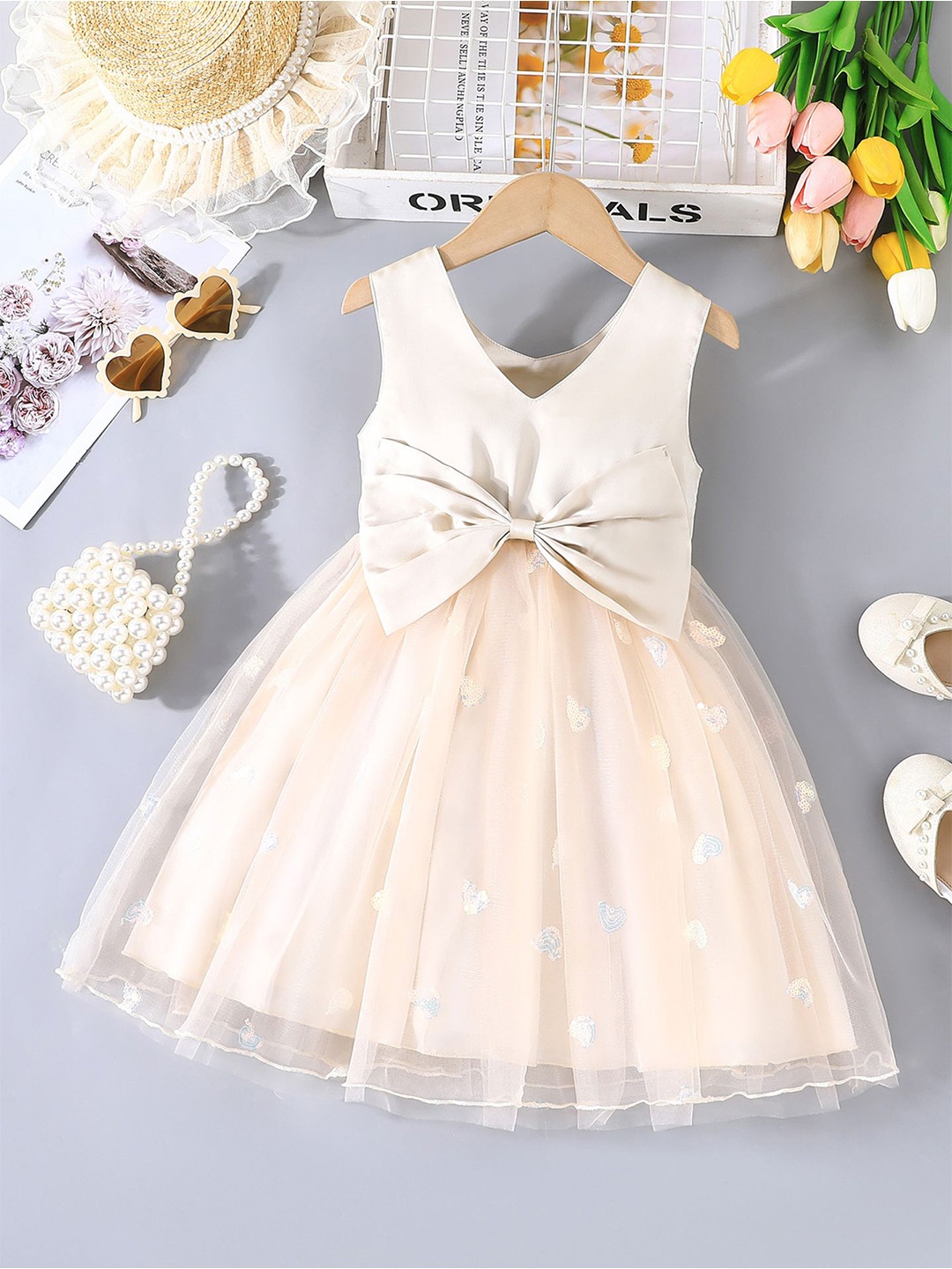 

StyleCast x Revolte Girls Bow Detail Fit & Flare Dress, Beige