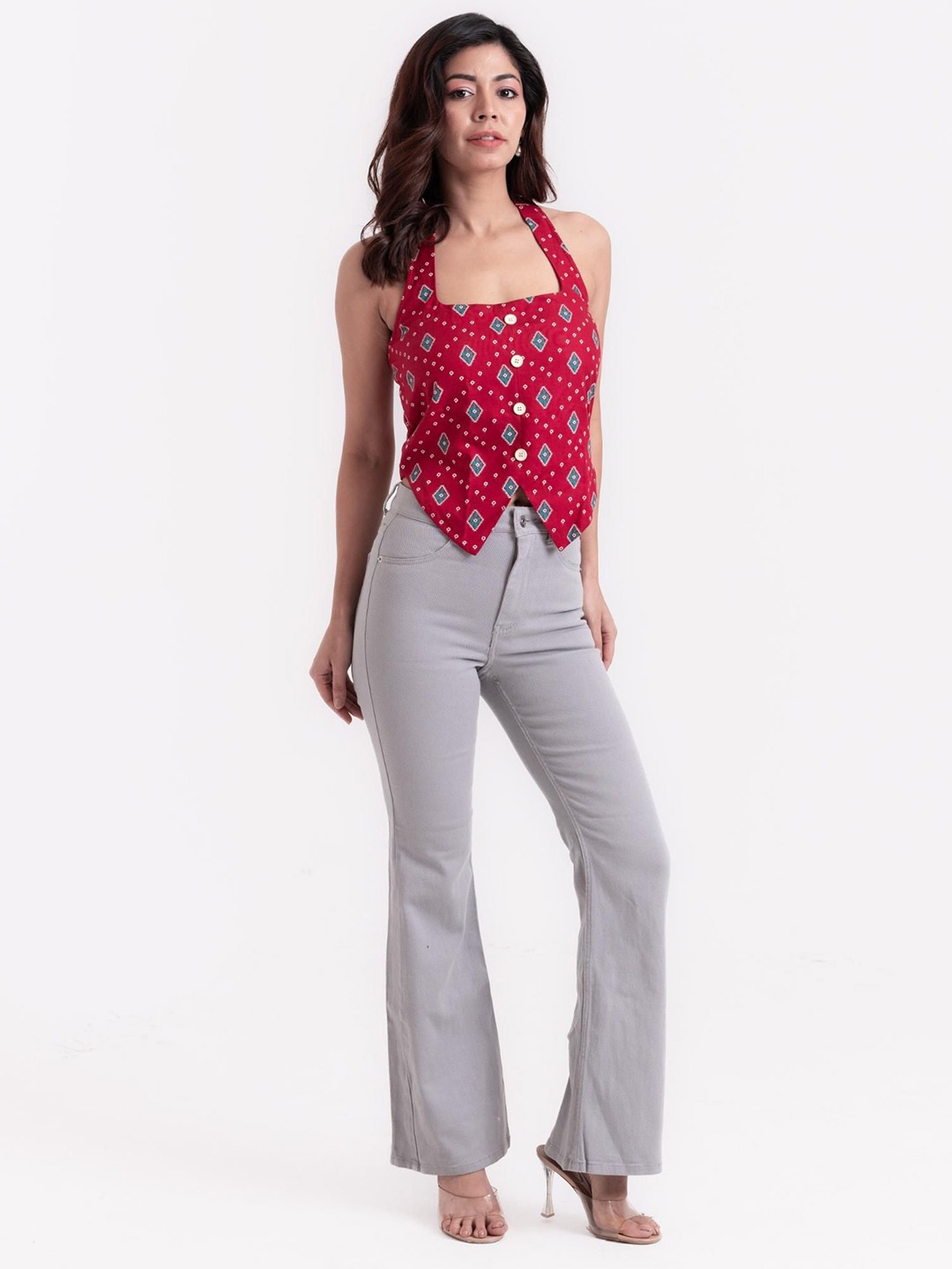 

Garvili Geometric Print Cotton Top, Red